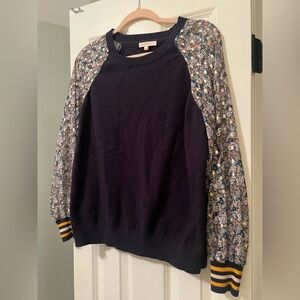 Skies are Blue Floral Sleeve Navy Sweater